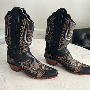 Lucchese Black Embroidered Cowboy Boots